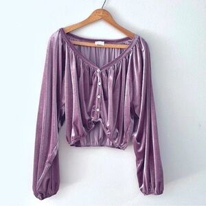 Peach Love California Purple/Mauve Velvet Crop Cardigan NWOT!